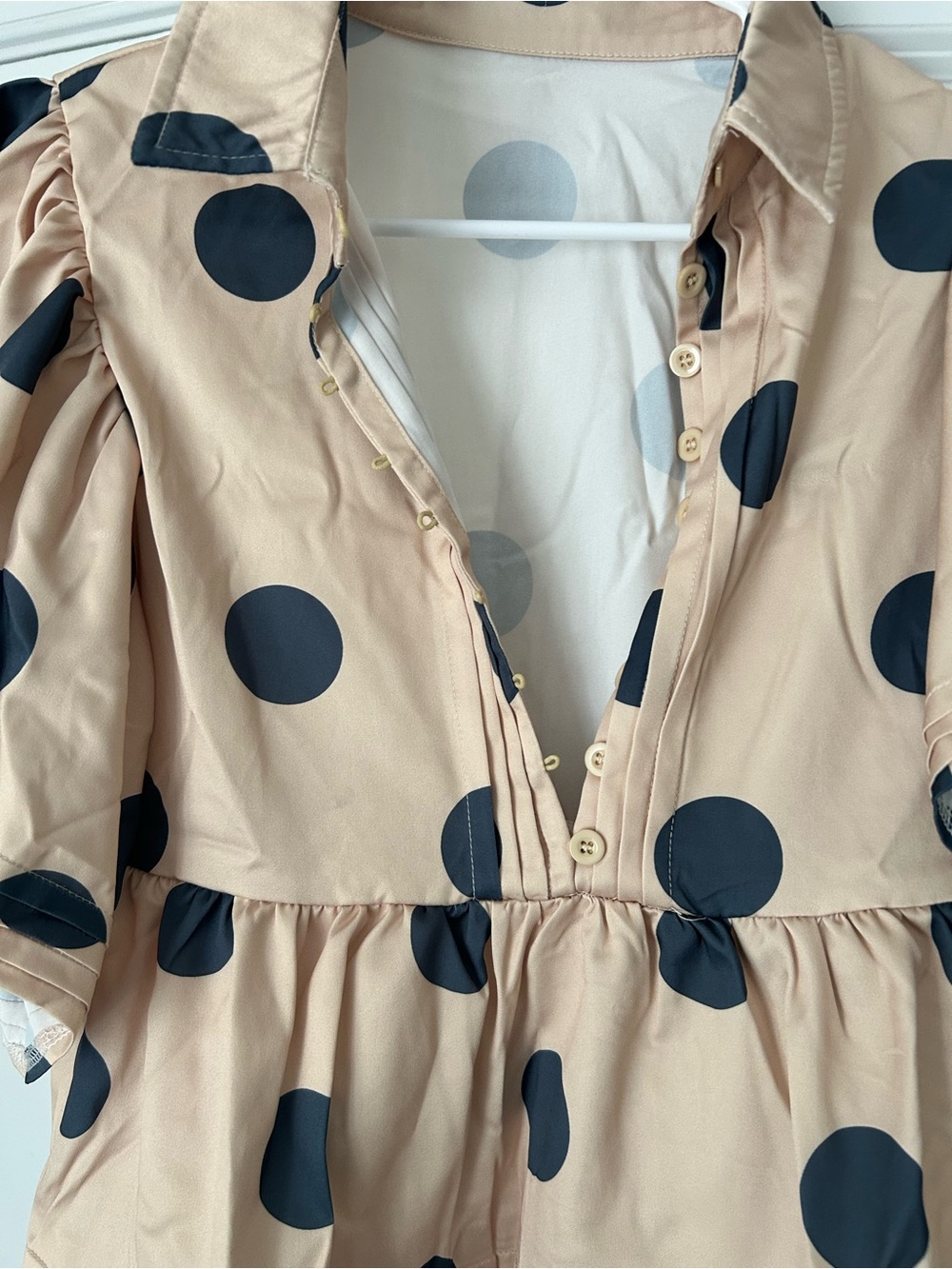Peplum Polka Dot Blouse in Beige and Black - Picture 2 of 3